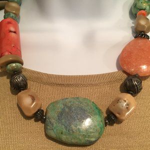 EUC JRI USA for Ross-Simons Multi-Stone Necklace, Turquoise, Coral, SS, 20" L